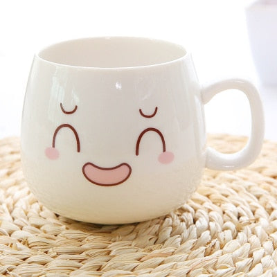 XING KILO Creative cute cup with lid ceramic spoon large capacity milk cup coffee mug expression cup