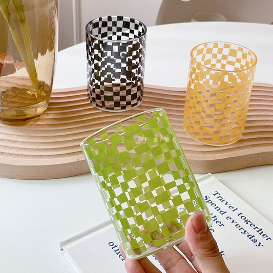Nordic Fashion Matrix Plaid Glass Handmade Heat Resistant Glass Teacups Cups Coffee Mugs Drinkware Couple Gift